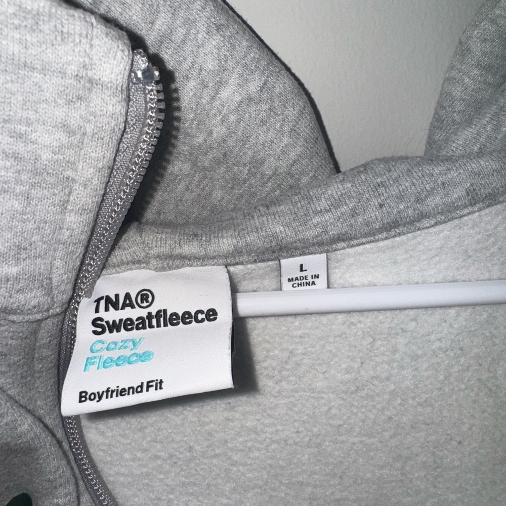 Aritzia TNA Sweatfleece - Boyfriend Fit - Gray Half-Zip Hoodie - Picture 3 of 4